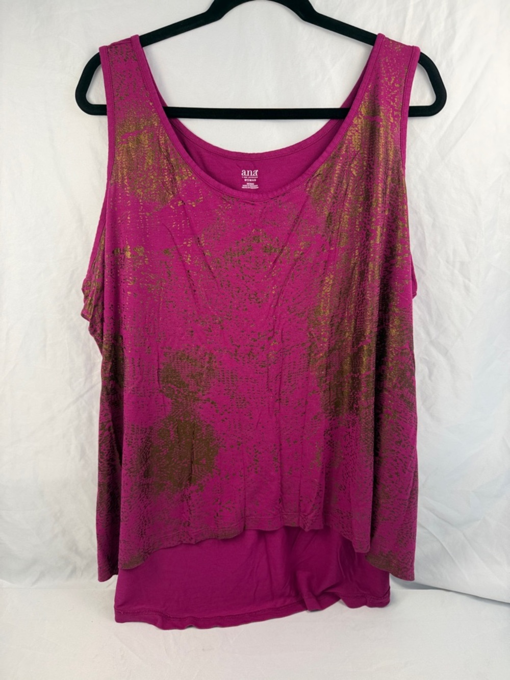 a.n.a 3X Pink Gold Foil‎ Tank Top Sleeveless High Low Rayon Boho Festival